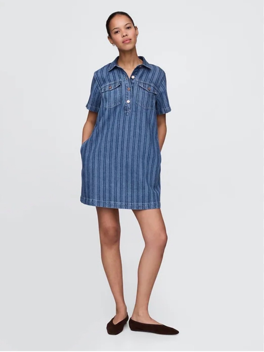 Gap UltraSoft Denim Stripe Popover Mini Dress size XS